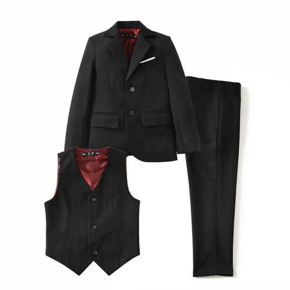 Boys Classic Fit Formal Dress Suit Set 3 Pieces Suit Jacket Vest and Pants for Wedding