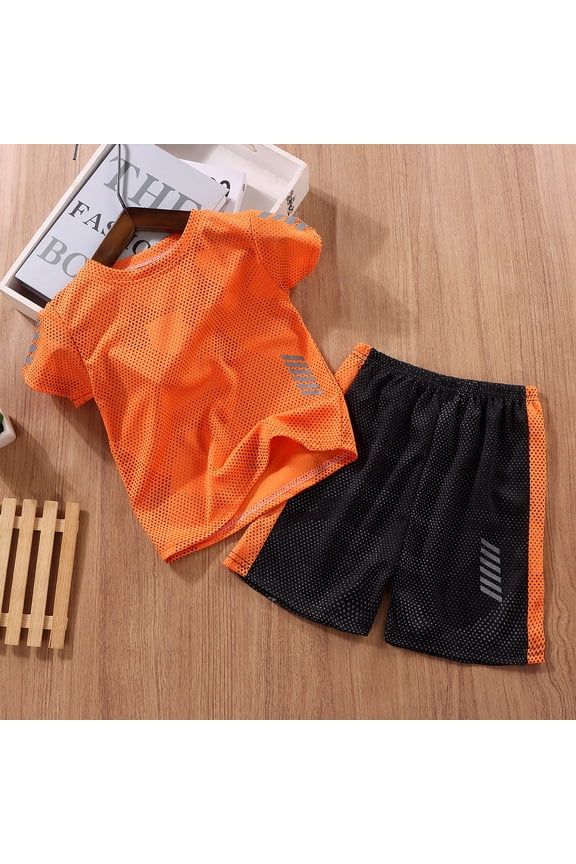 Boys Clothes 2 Piece Basketball Sports Set Quick Dry Tank Top Mesh Shorts Performance Tracksuit Girls Outfits Orange 2-3 Years