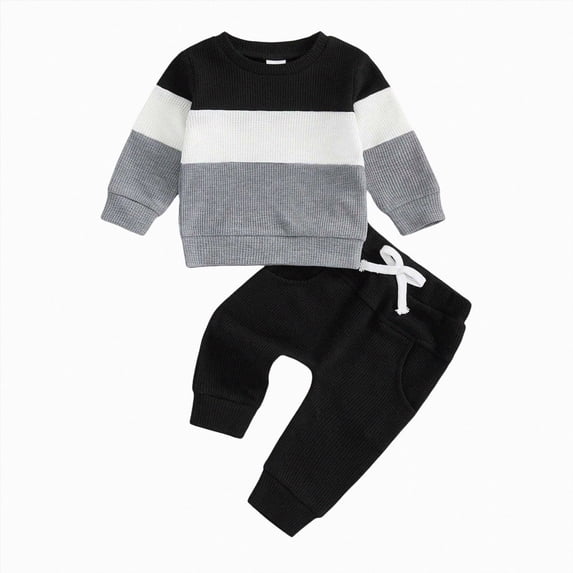 Boys Clothes 2 Piece Winter Outfits Long Sleeve T-shirt and Pants Sets Kids Clothes Boys 6-12 Months 12-24 Months 2T 3T 4T 5T 6T 7T 8T 9T Children(Black,18-24 Months)