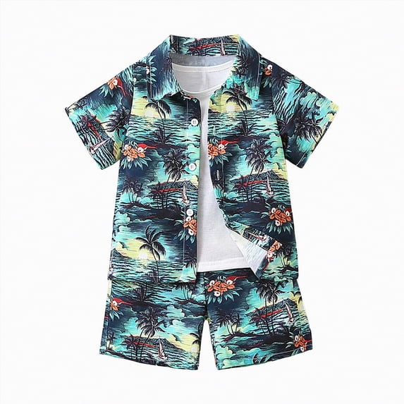 Boys Clothes Baby 2PCS Shorts Set Kids Summer Cotton Button Down Printed Short-sleeved Beach 6M 12M 18M 24M 3T 4T Top And Sleep Sleepwear 2Pc Pjs T Shirt Pullover Tops