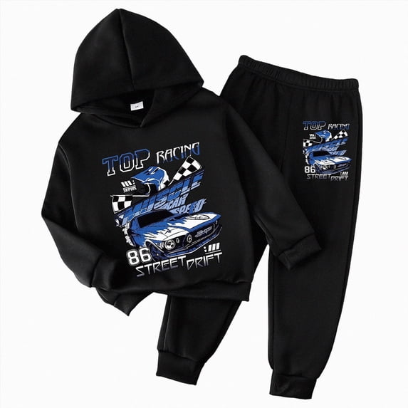 Boys Clothes Boy Outfits 2-Piece Long Sleeve Sweatshirt Tops and Pants Fall Winter Outfits Set(Black,2-3 Years)