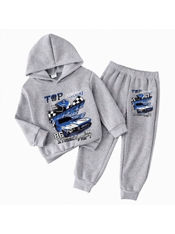 Boys Clothes Boy Outfits 2-Piece Long Sleeve Sweatshirt Tops and Pants Fall Winter Outfits Set(Grey,4-5 Years)