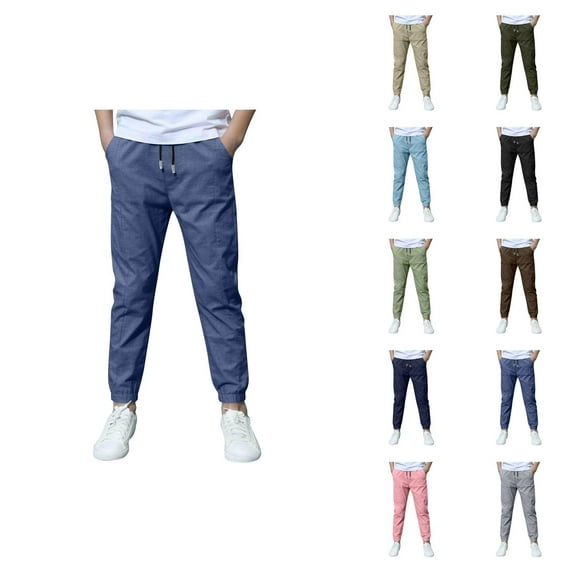 Boys Clothes Boys Linen Drawstring Jogger Pants Casual Elastic Waist Loose Fit Trousers for Everyday Wear School Play Spring Summer Outfits