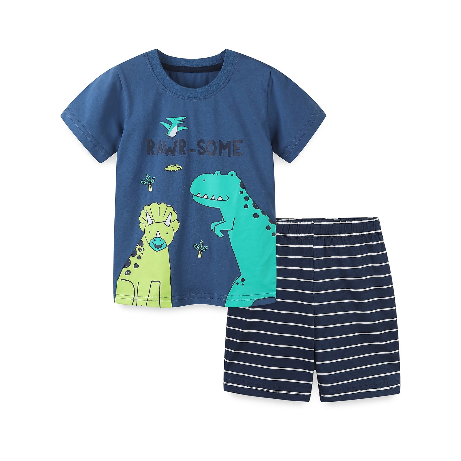 Boys Dinosaur Printed Shirt & Short Co-Ord Set Navy Blue main image 1