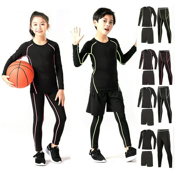 Boys Clothes Girls Base Athletic Leggings with Shirts Thermal Underwear Set Tights Black Baby Boy Outfits 2-3 Years