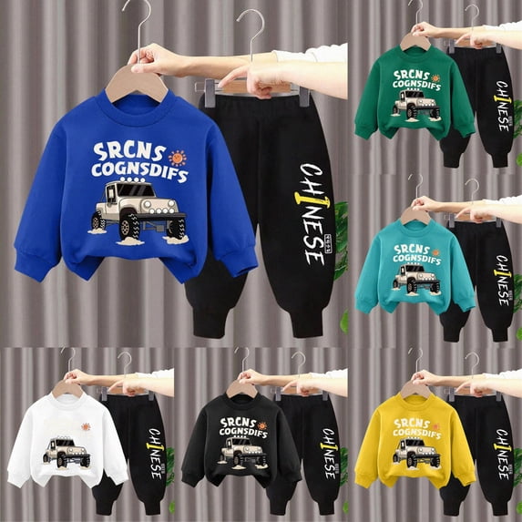 Boys Clothes Long Sleeve Color-Block Sweatshirt & Pant Clothing Set 2Pcs Fall Clothes for Kids 6-12 Months 12-24 Months 2T 3T 4T 5T 6T 7T 8T 9T Children Blue 6-7 Years
