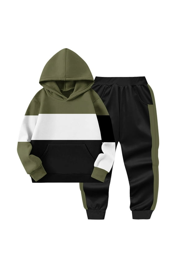 Boys Clothes Long Sleeve Color-blocked Sweatshirt Tops and Pants Winter Outfits Kids Fall Winter Clothes for 2-14 Years
