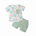 thumbnail image 1 of Boys Clothes Round Neck Tropical Plant Print Short Sleeve T Shirt Solid Color Shorts Suit Boys Summer Outfit 2pcs, 1 of 9