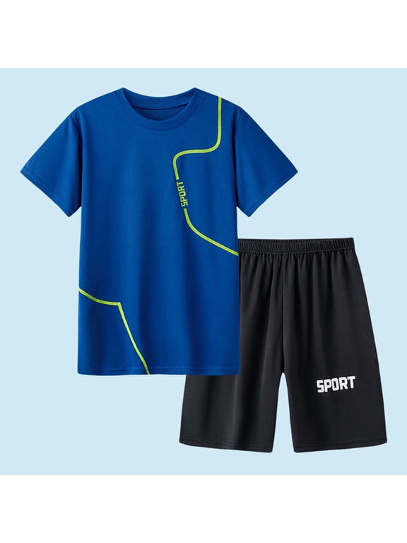Boys Clothes Size 10-12 Youth Boys Loose Athletic Short-Sleeve Shirt and Active Shorts Set
