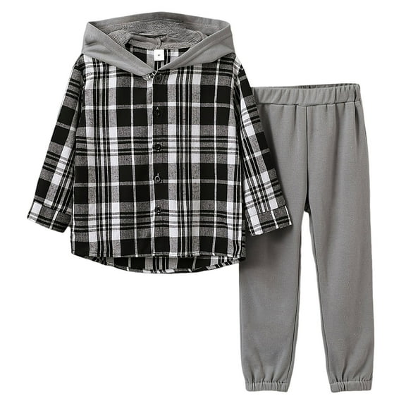 Boys Clothes Size 5-6 Pants And Shirts Toddler Baby Boy Clothes Plaid Long Sleeve Hoodie Sweatshirt   Pants 2pcs Boys Outfit Set Toddler Boy Clothes 18-24 Months
