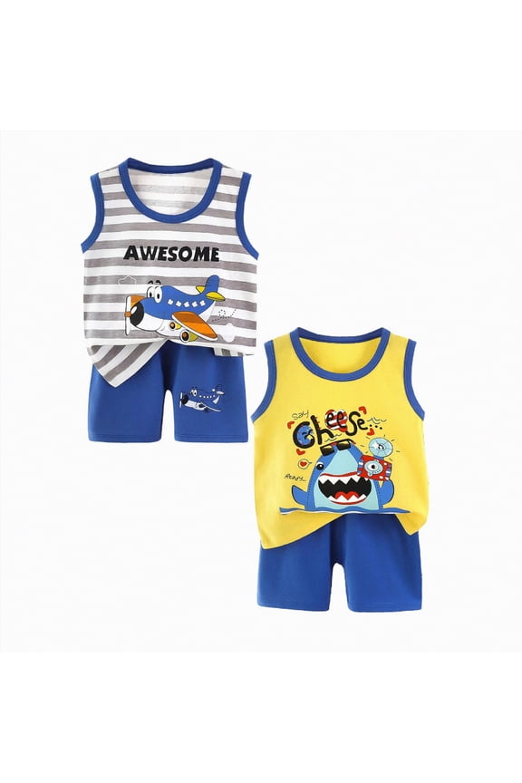 Boys Clothes Size 5T Outfits Toddler Baby boy Clothes Summer Short Sleeve Vest Cotton Tops+Pants 4PCS