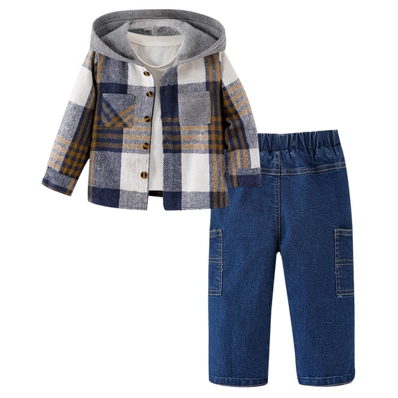 Boys Clothes Size 6T/7T Outfits 2-6T Toddler Baby Boy Clothes Long Sleeve Hooded Pullover Plaid Sweatshirt + Pants 2pcs Fall Winter Outfit Set