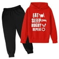 thumbnail image 1 of Boys Clothes Summer American Football Fans Sports Gift Sweatshirt Vintage Rugby Player Sports Retro Kids Boys Girls Tracksuit Rugby Pullover Hoodie Pants Set Jogging Athletic Red, 7-8 Years, 1 of 3