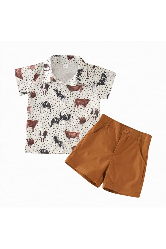 Boys Clothes Toddler Baby Boy Children's Spring Summer Cotton Cow Printed Short Sleeved Sports 6 12 18 24Months 2T 3T T Shirt and Shorts Sets Pjs 2-Piece Set