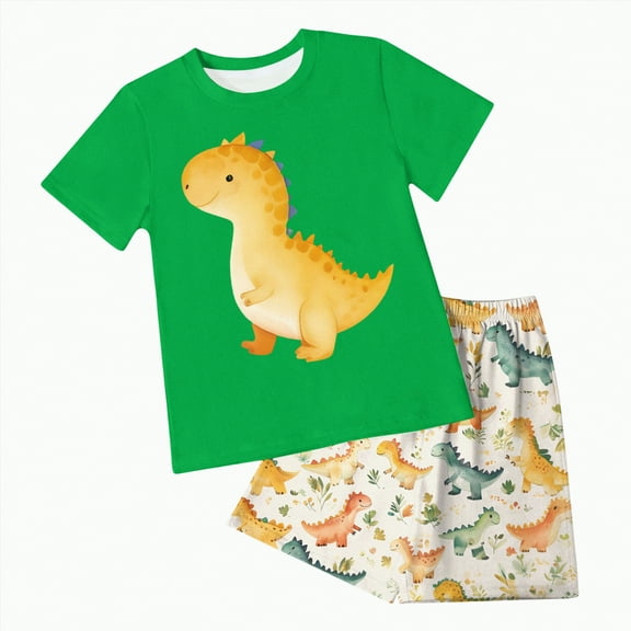 Boys Clothes Toddler Baby Kids Summer Dinosaur Print Short Sleeve Running Suit 0 3 6 12 18 24 Months Tee & Shorts Set Outfits 2 Piece