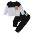 thumbnail image 1 of Boys Clothes Toddler Boy 2Pc Baby Boy Fall Outfits Color Block Sweatshirt Elastic Waist Pants With Pockets 6M-3T, 1 of 7