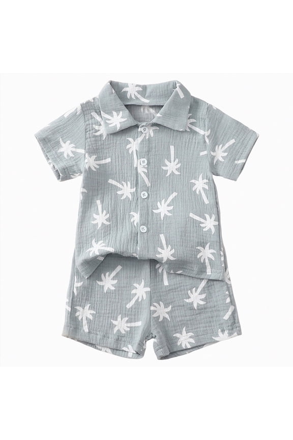 Boys Clothes Toddler Boy Summer Kids Cotton Loose Printed Short-sleeved Beach 1t 2t 3t 4t 5t 6t T-shirt with Elastic Waist Shorts T-Shirt and Set Two Pieces