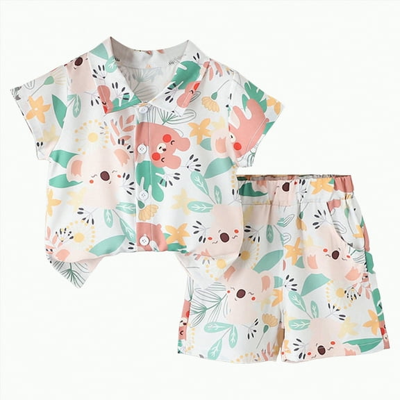 Boys Clothes Toddler Girls Fashion Outfits Set Boy Summer Cotton Button Prints Short-sleeved Training 18-24 Months 2t 3t 4t 5t 6t T-shirt Shorts Outfits&Set 2PCS