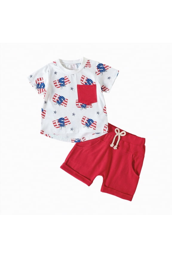 Boys Clothes Toddler Outfits Children's Spring Summer Cotton Crew Neck Printed Short Sleeved Sports 1t 2t 3t 4t 5t 6t Outfits&Set Tees and Shorts 2-Piece Set