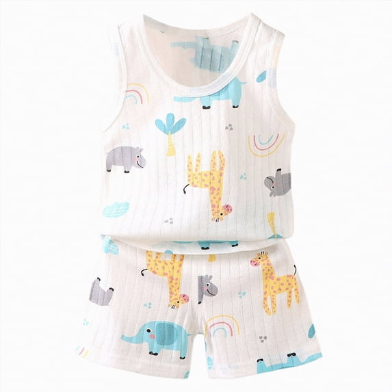 Boys Clothes Toddler Outfits Kids Unisex Summer Cotton Animal Print Short Sleeved Running Suit 6 12 18 24Months 2T 3T T Shirts Tops Shorts Set Boy Sweat Outfit Two Pieces