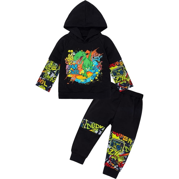 Boys Clothes Winter Outfits Dinosaur Clothes For Boys Printed Long Sleeve Top+Pants 2Pcs Set4T/5T