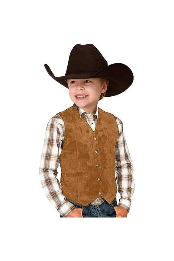 Boys Clothes Youth Compression Shirt Boys Dance Shirt Shirts for Basketball Pack Sleeveless Compression Retro Cowboy Vest Suede Leather Style V Neck Casual Western Vest Brown 5-6 Years