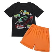 Boys Clothing, Boys Summer Letter Print Short Sleeve T-Shirt + Shorts 2-Piece Set3-4years