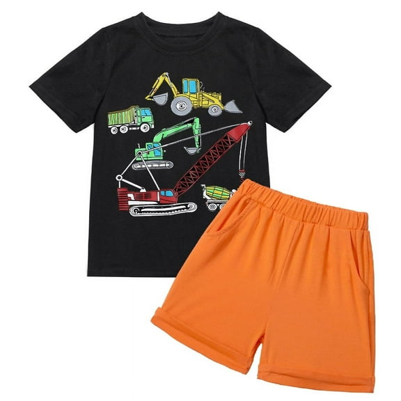 Boys Clothing, Boys Summer Letter Print Short Sleeve T-Shirt + Shorts 2-Piece Set5-6years