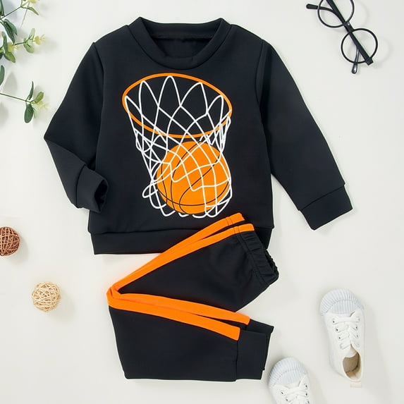 Boys' Clothing Round Neck Long Sleeved Top Pants 2Pcs Set