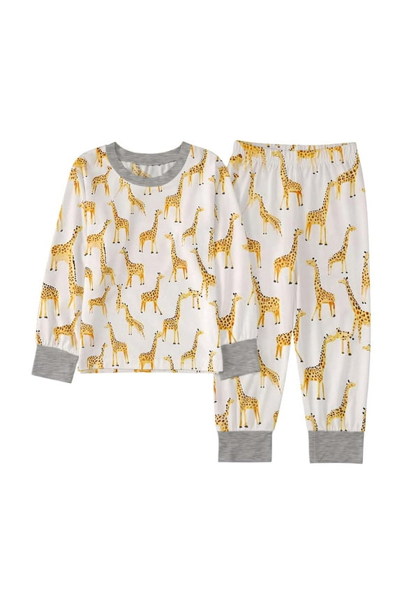 Boys' Clothing Sets Casual Cartoon Print Long Sleeve Top Pants 2 Piece Loungewear Spring Fall Girls' Clothing Sets Yellow 5-6 Years