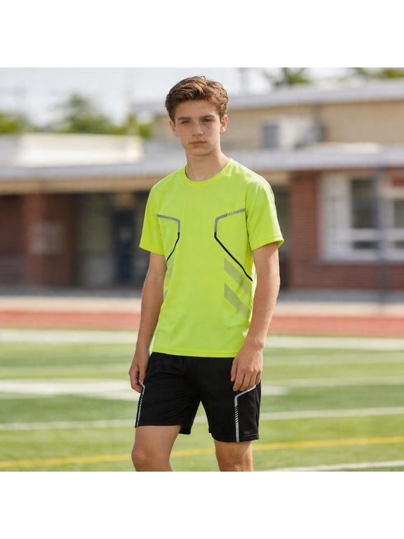 Boys Clothing Sets Green Loose Athletic Performance Crew Neck T-Shirt and Elastic Waist Short 2 Piece Breathable Lightweight Outfit Size 12-13 Years