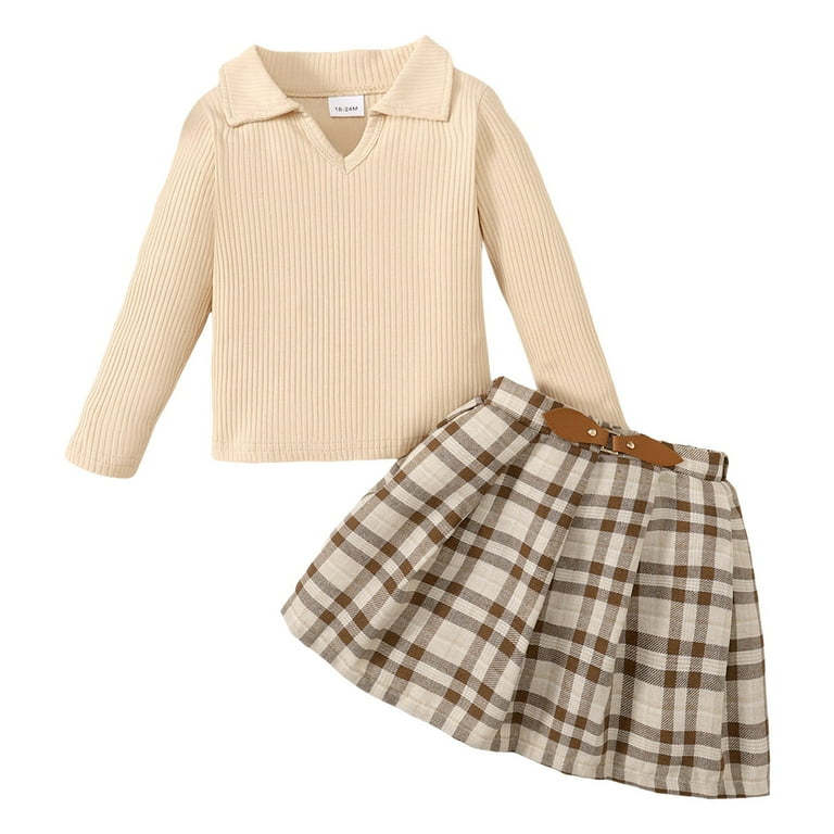 Boys Clothing Sets Long Sleeve Solid Colour Ribbed Plaid Skirt Two Piece Kids Adorable Colorful Lightweight Delicate Beige Clothing Sets Sizes 3 4 Years Walmart