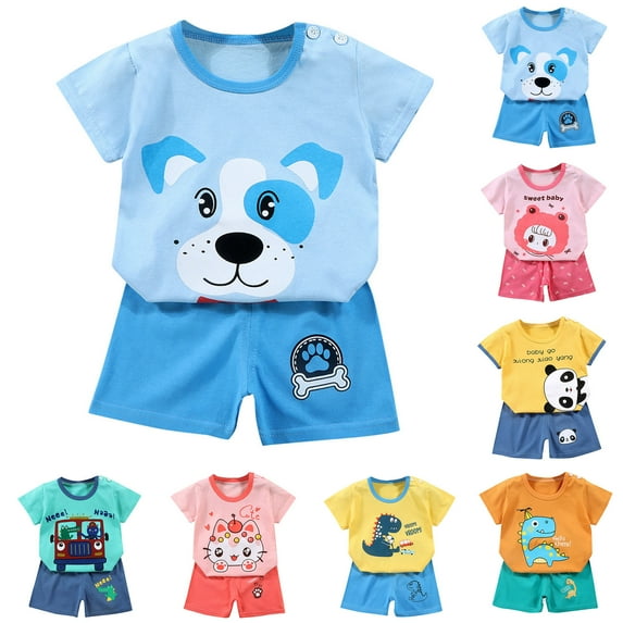 Boys' Clothing Sets Summer Animals Print Short Sleeve T Shirt Shorts 2 Piece Playwear Set Kids Clothes 12-18 Months