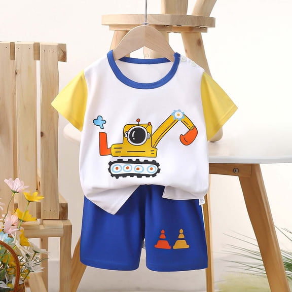 Boys' Clothing Sets Summer Cartoon Printed Short Sleeved Tops and Shorts 2 Piece Girls Outfits White 3-4 Years