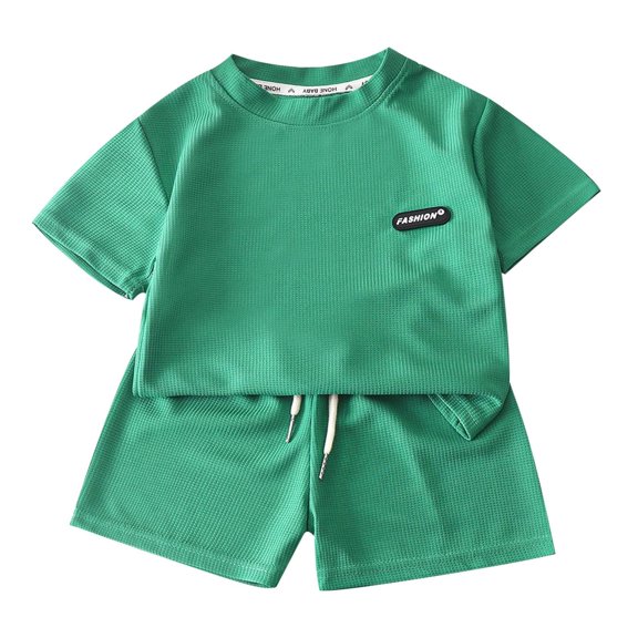 Boys' Clothing Sets Summer Outfits Short Sleeve Solid Color Top T-shirt & Pocket Pant Loose Set 2 Piece Casual Suit Green,3-4Y