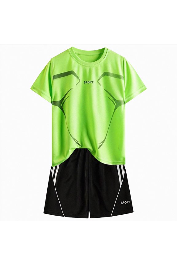 Boys Clothing Sets for Sport Crew Neck Breathable and Quick Drying T-Shirt and Shorts Outfit with Letter Print