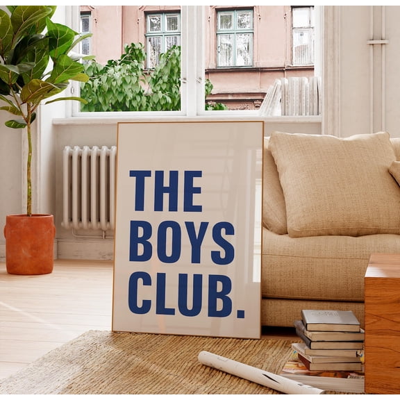 Boys Club Teen Room Decor Him Game Wall Typography Dorm Navy Sign Art, Unframed Canvas