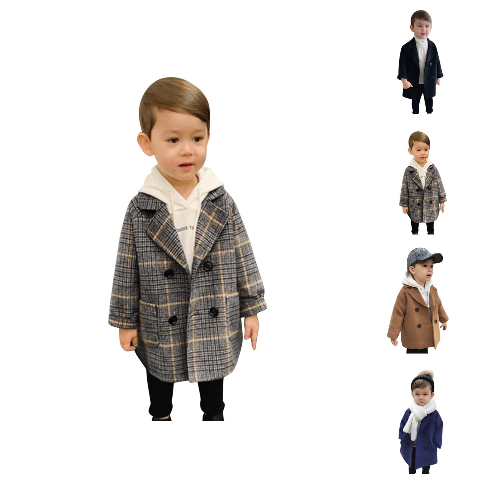 Boys Coat Boys Winter Coat Notched Trench Design Plaid Wool for
