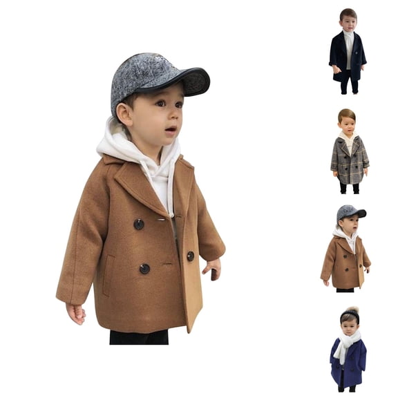 Boys Coat Boys Winter Coat Notched Trench Design Plaid Wool for Toddler Kids Formal