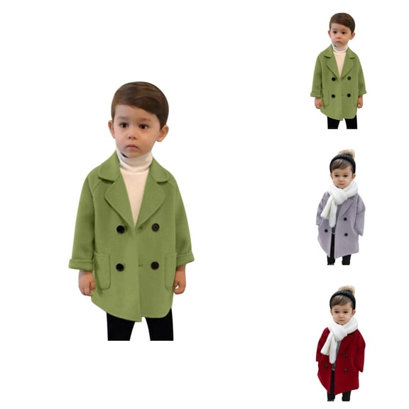 Boys Coat Boys Winter Coat Plaid Wool Trench Notched Collar for Toddler Kids Elegant