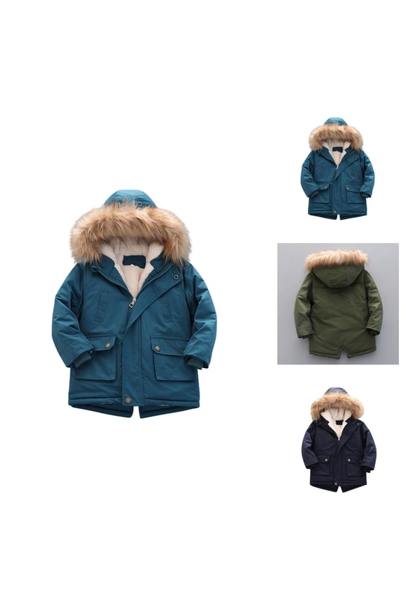 Boys Coat Boys Winter Jacket Quilted PU Lined Hooded Parka Outerwear for Kids Cold