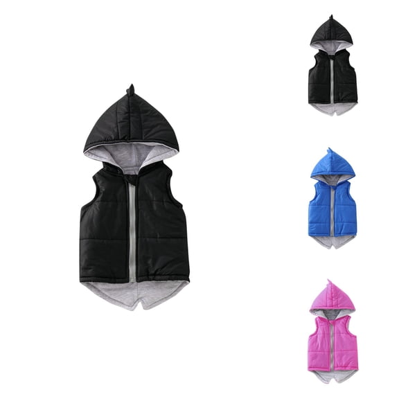 Boys Coat Boys Winter Vest Dinosaur Hooded Outerwear Reversible Layered Design for Toddler Kids Boys Girls