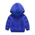 thumbnail image 1 of Boys Coat Girls Drawstring Pullover Hooded Loose Soild Long Sleeve Tops With Pockets Boys Sweatshirt Blue 18 Months-24 Months, 1 of 4