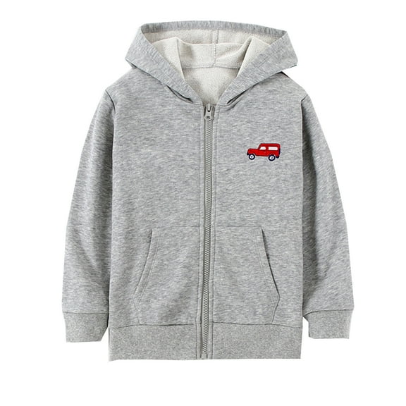 Boys Coat Girls Winter Long Sleeve Cartoon Car Zippered Hooded Coats Jackets for Boys Grey 5 Years-6 Years