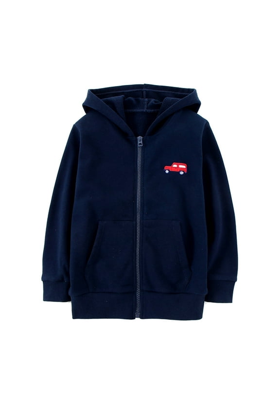 Boys Coat Girls Winter Long Sleeve Cartoon Car Zippered Hooded Coats Jackets for Boys Navy 7 Years-8 Years