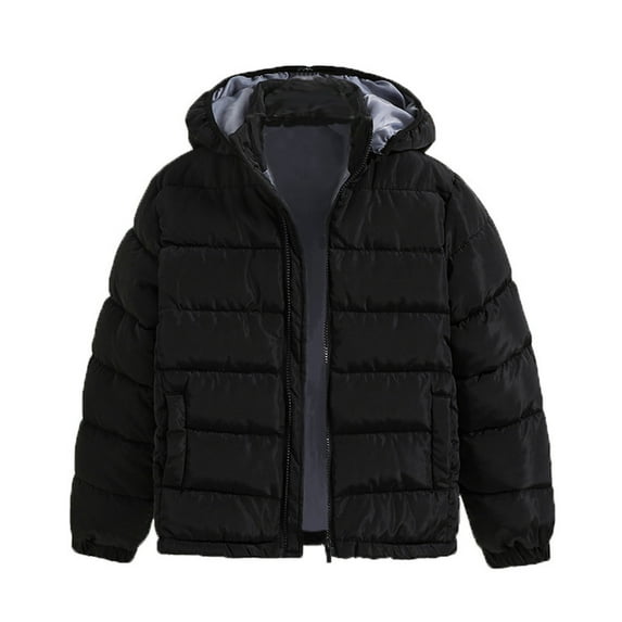 Boys Coat Kids Girls Long Sleeve Solid Color Warm Outwear Hoodie Coats Boys' Outerwear Jackets Black 7 Years-8 Years