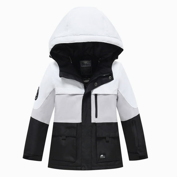 Boys Coat Kids Winter Warm Long Sleeve Hooded Thick Outdoor Snowsuit Boys' Outerwear Jackets Black 150 8 Years-9 Years