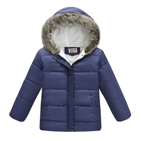 Boys Coat Winter Girls Long Sleeve Thick Warm Outwear Hooded Solid Color Coats Boys' Outerwear Jackets Navy 140 5 Years-6 Years
