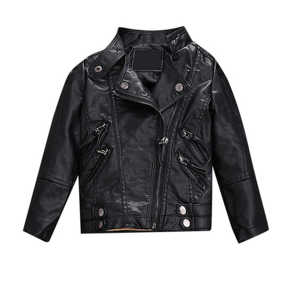 Boys Coats Size 11-12 Years Kids Spring Pu Leather Motorcycle Leather Black Tops