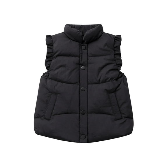 Boys Coats Size 4-5 Years Children's Down Vest Autumn and Warm Sleeveless Lace Shoulders Pure Color Vest Baby Black Sweaters